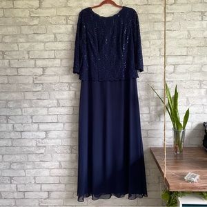 Alex Evenings Lace Maxi Navy Blue Dress Size 16